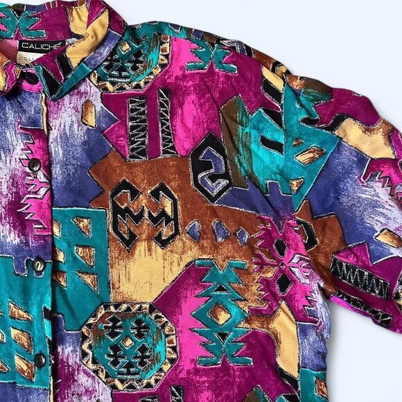 Vintage Caliché Collection Button-Up Shirt — Bold Southwest Abstract — Size L - Picture 2 of 4
